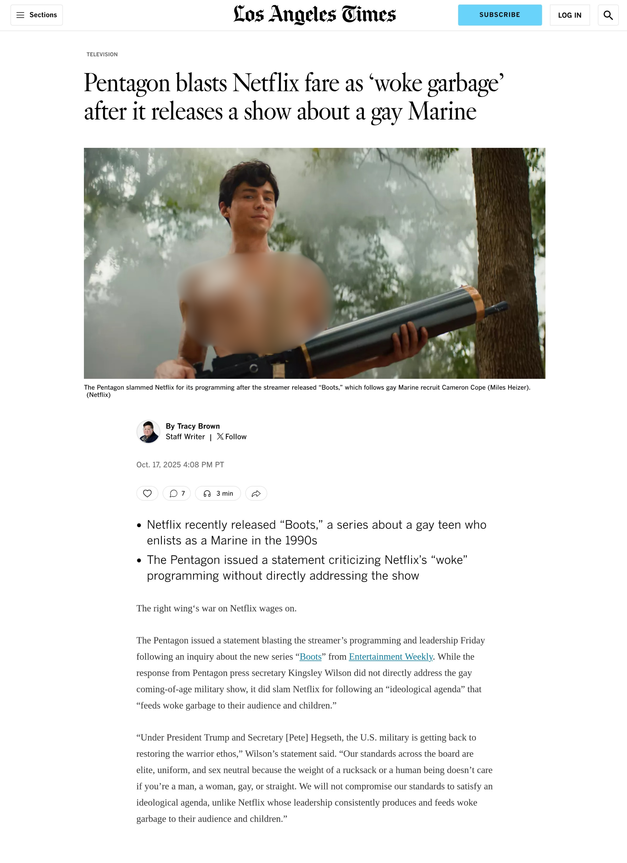 Pentagon blasts Netflix fare as ‘woke garbage’ after it releases a show about a gay Marine